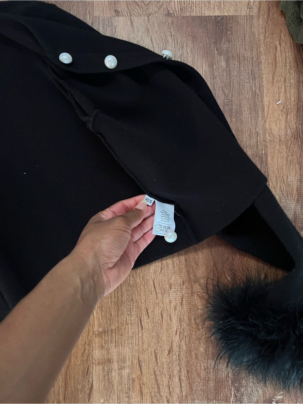 SLEEPER | Black Cropped Cardigan with Faux Fur Cuffs - Picture 2 of 2